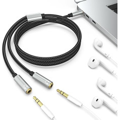 Toxaoii 3,5 mm austiņu ligzdas sadalītāja kabelis, 3,5 mm pagarinājuma kabelis no 3,5 mm vīrieša uz 2 sievietēm, austiņu ligzdas adapteris, 3,5 mm Stereo audio Y sadalītāja kabelis, saderīgs ar tālruni, viedtālruni,