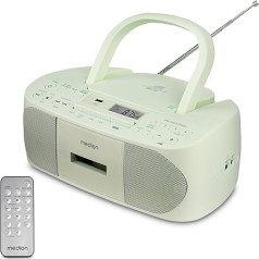 MEDION E65010 Stereo Radio CD atskaņotājs Kasešu atskaņotājs USB ports AUX audio ieeja MP3 atskaņošana FM PLL radio 40 staciju atmiņa Akumulatora tālvadības pults Zaļa krāsa