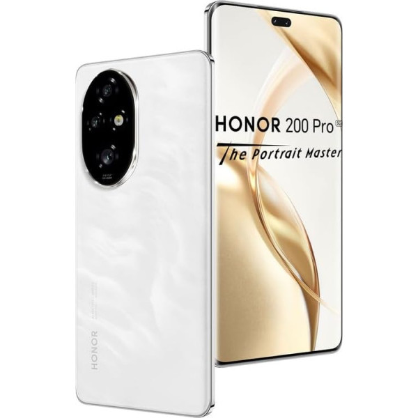 HONOR 200 Pro viedtālrunis 5G - ROM atmiņa 512 GB, akumulators 5200 mAh, Snapdragon 8s Gen 3 (4 mm), trīskāršā kamera 50 MP, 6,78 collas displejs, Dual SIM, NFC, MagicOS 8.0/Android 14 - Balts