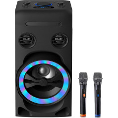 Viesību skaļruņu skaņu sistēma Stereo sistēma Compact System Soundbox ar CD atskaņotāju, DVD atskaņotāju, Bluetooth, FM radio, USB/AUX ieeja, 2 x Karaoke Mic Porta (jauns bezvadu mikrofons)