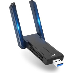 USB WLAN Stick AX 5400, 5374Mbps USB WiFi Adapter PC, USB 3.0 WLAN Stick WiFi 6, Adapter WiFi 6 USB с 2 x 5dBi антенной, с Dual Band (5.8GHz/2.4GHz) для Windows 10/11 (Black)