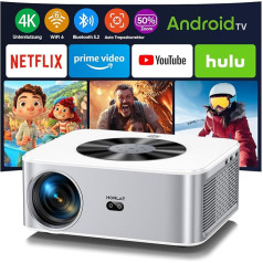 HORLAT projektors 4K mājas kinozālei, 28000 lūmenu projektors Full HD Android 9.0, 5G WiFi projektors Bluetooth YouTube Netfix, viedais projektors, automātiskā/4P/4D trapecveida korekcija, 50% tālummaiņa