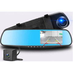 Podazz Mirror Dashcam priekšējā un aizmugurējā automašīnas kamera, FHD 1080P 4,3 collu auto DVR Mirror Dash Cam Recorder DVR ar G-sensoru Autostāvvietas uzraudzība, cilpas ierakstīšana