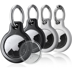 SPGUARD Pack of 4 Air Tag Pendant for Scratch Protection, ūdensizturīgs AirTag futrālis ar nerūsējošā tērauda atslēgu piekariņu, Airtag atslēgu gredzens, Airtag futrālis ar priekšējo vāciņu, PC aizsargvāciņš Airtag