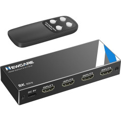 NEWCARE HDMI 2.1 slēdzis 4 in 1 Out, 8K @ 60Hz HDMI slēdzis ar tālvadības pulti, 4K @ 120Hz HDMI sadalītājs 4 in 1 Out Atbalsta 48Gbps, Dolby Atmos, HDR 10+. Automātisks HDMI komutators PS5/4 Blu-Ray atskaņotājam