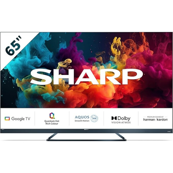 SHARP 65FQ5EG Quantum Dot Google TV 164 cm (65 collu) 4K Ultra HD QLED Google TV (Smart TV bez rāmja, Dolby Atmos, Dolby Vision IQ, HDMI 2.1 ar eARC)