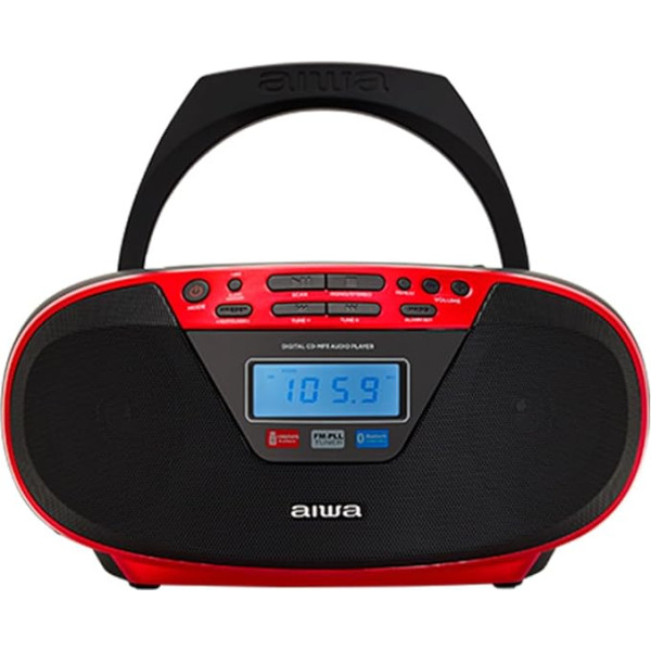 Aiwa BBTU-400RD Pārnēsājams CD radio ar Bluetooth un USB, krāsu displejs, RDS, FM PLL, modinātājs, sarkans