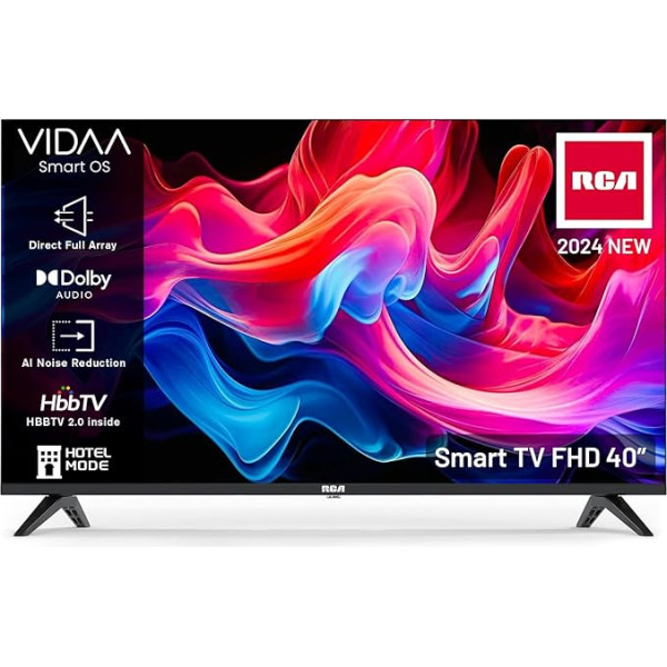 RCA Smart TV 40 collu (101 cm) televizors (VIDAA) HD Ready Trīskāršs uztvērējs App Store Netflix YouTube WiFi HDMI USB CI/CI+ Viesnīcas režīms (2024)