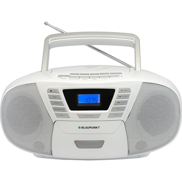 Blaupunkt B 120 WH Pārnēsājams bērnu CD atskaņotājs ar Bluetooth, kasešu nodalījums, audio grāmatas funkcija, ar USB, neliels CD radio, Aux In, PLL FM radio, radio ar CD atskaņotāju, balts