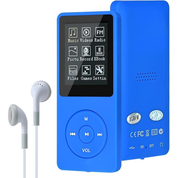 MP3 atskaņotājs, MP3/MP4 digitālais mūzikas atskaņotājs, Lychee Upgrade 8GB portatīvais HiFi skaņas mūzikas atskaņotājs ar mūzikas/video/balsa ierakstīšanu/FM radio/grāmatu lasītājs, atbalsta līdz 64GB (zils)