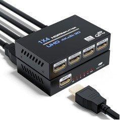 Bolaazul 4K HDMI sadalītājs 1 in 4 Out, HDMI vienlaicīgs spoguļattēla adapteris, sadalītājs 1x4 4 displejiem, atbalsta Full HD 4K/30Hz 1080p 3D HDCP 1.4, PS3, PS4, Blu-Ray DVD atskaņotājs, projektors