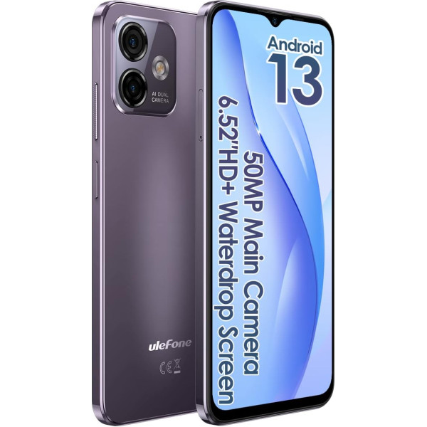 Ulefone Android 13 mobilais tālrunis bez līguma, Note 16 Pro, līdz 16 GB RAM + 128 GB ROM, 50 MP kamera, Dual SIM viedtālrunis, 6,52 collu HD+ ekrāns, 4400 mAh akumulators, pirkstu nospiedumi + sejas atbloķēšana GPS