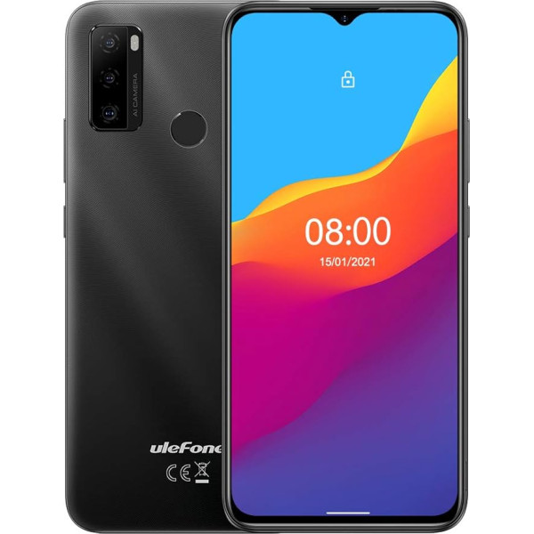 Ulefone Android 11 viedtālrunis bez līguma, Note 10 mobilais tālrunis, Dual SIM + īpašs SD, 5500 mAh akumulators (OTG uzlāde), 32 GB ROM, 6,52 collu ūdens pilienu ekrāns, pirkstu nospiedumu + sejas noteikšana,