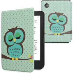 kwmobile Flip Case saderīgs ar Kobo Clara 2E / Tolino Shine 4 Case - eReader Case - Owl Sleep Turquoise Brown Mint Green