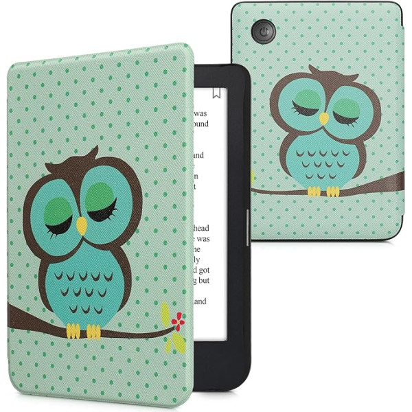 kwmobile Flip Case saderīgs ar Kobo Clara 2E / Tolino Shine 4 Case - eReader Case - Owl Sleep Turquoise Brown Mint Green