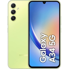 Samsung Galaxy A34 5G, Android viedtālrunis, 6,6 collu dinamiskais AMOLED displejs, 5000 mAh akumulators, 128 GB/6 GB RAM Mobilais tālrunis ar lielisku laima krāsu