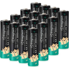 Enegitech Lithium Battery AA, 1,5 V 3000 mAh FR6 vienreizlietojamās baterijas Blink āra kamerai, viedai slēdzenei, oglekļa monoksīda detektoram, bezvadu meteoroloģiskajai stacijai ar āra sensoru (AA, 16 gab.)