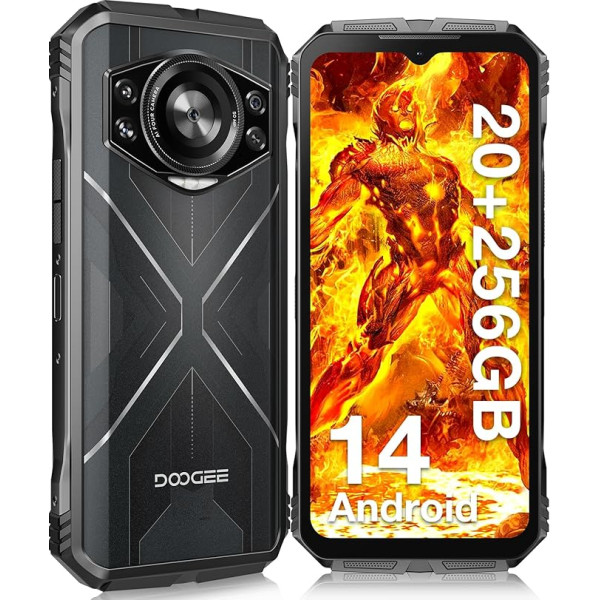 DOOGEE S Cyber izturīgs viedtālrunis, 20GB RAM + 256GB ROM, 10800mAh neiznīcināms tālrunis, 6,58 collu FHD neiznīcināms tālrunis, 50MP + 16MP + 5MP Android 14 Face ID/Fingerprint/NFC/OTC/GPS, Black