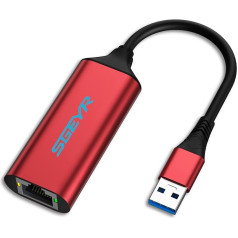 SGEYR USB tīkla adapteris, USB LAN adapteris 3.0, LAN adapteris iPad, Fire TV Stick tīkla adapteris, USB C uz LAN adapteris, USB Rj45 adapteris, USB C uz Ethernet adapteris, MacBook, XPS, Windows, sarkans