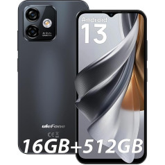 Ulefone Note 16 Pro mobilais tālrunis, 512GB ROM + 16GB RAM Android 13 viedtālrunis, kamera 50MP, 4400mAh Dual SIM 4G tālrunis, 6,52 collu HD+ ekrāns, pirkstu nospiedumi, WiFi 5G/Face ID/OTG/3 slots - melns