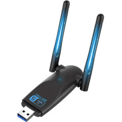 ElecMoga WiFi datoram Fiksētais, 1300 Mbps, WiFi adapteris USB Dual Band 5GHz/867Mbps + 2,4GHz/400Mbps bezvadu adapteris USB 3.0 2x5dBi antena WiFi Dongle WiFi Windows 11/10/7/XP/Mac OS X