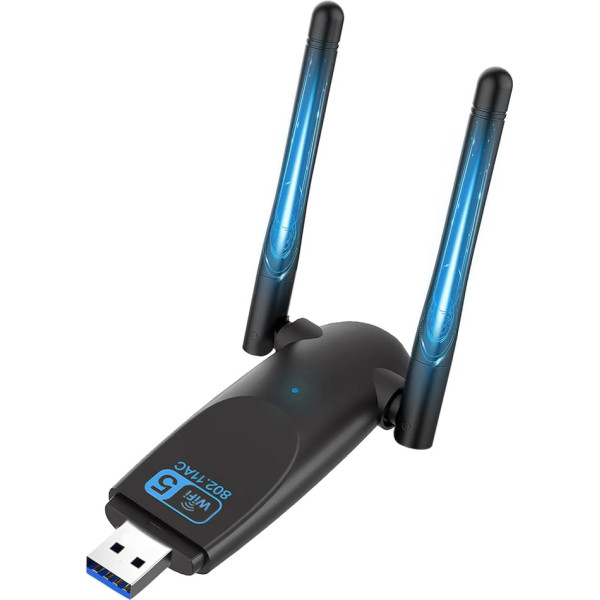 ElecMoga WiFi datoram Fiksētais, 1300 Mbps, WiFi adapteris USB Dual Band 5GHz/867Mbps + 2,4GHz/400Mbps bezvadu adapteris USB 3.0 2x5dBi antena WiFi Dongle WiFi Windows 11/10/7/XP/Mac OS X