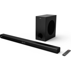 Hisense HS218 2.1 Soundbar mājas kinozāles sistēma ar bezvadu zemfrekvences skaļruni, 200 W, Dolby Audio, Bluetooth, HDMI ARC/Optical/AUX/USB, 3EQ režīmi, melns