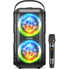 W-KING Bluetooth skaļrunis ar bezvadu mikrofonu, 80 W Music Box, Bluetooth Box Party skaļrunis, 2 pilna diapazona draiveri/dziļi basi, karaoke mašīna, 105 dB skaņa, IPX5/24H/U Disk/TF karte/AUX/EQ