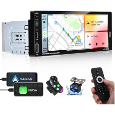 Hikity 1 DIN auto radio Bluetooth ar 6,9 collu ekrānu CarPlay Android Car Mirror Link Auto radio skārienekrāns ar atpakaļgaitas kameru FM radio SWC USB Type-C Mic Tālvadības pults