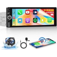 2GB + 64GB 1 DIN Android 13 auto radio ar satelītnavigāciju Bezvadu Carplay Android auto, 6,9 collu ekrāns Radio Bluetooth Mirror Link WiFi FM/RDS/EQ/USB Stūres kontrole atpakaļgaitas kamera