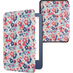 kwmobile Flip Case saderīgs ar Amazon Kindle (2022) Case - eReader Case - Pastel Flowers Red Dusky Pink Blue