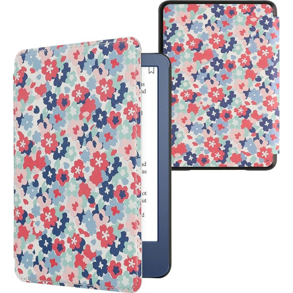 kwmobile Flip Case saderīgs ar Amazon Kindle (2022) Case - eReader Case - Pastel Flowers Red Dusky Pink Blue