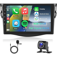 Hodozzy 8 kodolu 4G + 64G auto radio Toyota RAV4 2007-2011 Android 9 collu IPS skārienjūtīgā ekrāna navigācijas sistēma Carplay Bezvadu Android auto spoguļa saite 2 DIN radio Bluetooth DSP WiFi FM RDS atpakaļgaita