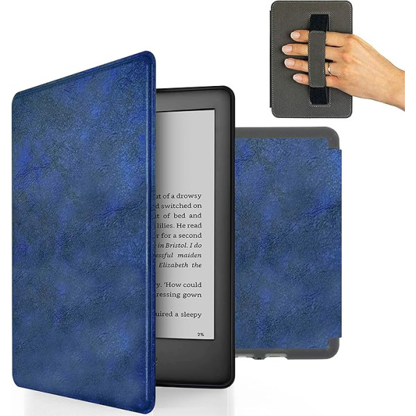 MyGadget mākslīgās ādas futrālis Amazon Kindle Paperwhite 10. paaudzes (2019. gada modelis - J9G29R - 6 collas) ar siksniņu un automātiskās miega/modināšanas funkciju tumši zilā krāsā