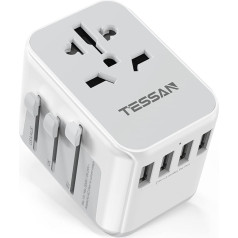 TESSAN ceļojuma adapteris visā pasaulē, universāls kontaktligzdas adapteris ar 4 USB un 1 maiņstrāvas kontaktligzdu, ceļojuma kontaktdakša Vācijai, ASV, Anglijai, Taizemei, Taizemei, Itālijai, Austrālijai, starptautiskais strāvas adapteris