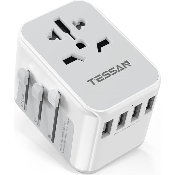 TESSAN ceļojuma adapteris visā pasaulē, universāls kontaktligzdas adapteris ar 4 USB un 1 maiņstrāvas kontaktligzdu, ceļojuma kontaktdakša Vācijai, ASV, Anglijai, Taizemei, Taizemei, Itālijai, Austrālijai, starptautiskais strāvas adapteris