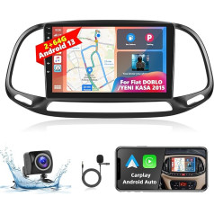 Podofo 2+64G Auto radio Fiat Doblo 2015 YENI 2015 KASA 2015 ar Wireless Carplay Android Auto navigācija Android 13 1080p Touchscreen 9