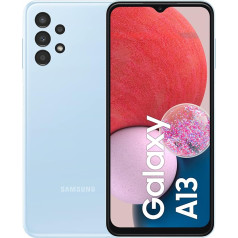 Samsung Galaxy A13 Android viedtālrunis, 6,6 collu Infinity-V displejs, Android 12, 4 GB RAM un 128 GB iekšējās paplašināmās atmiņas, 5000 mAh³ akumulators, gaiši zils