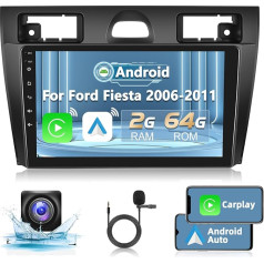 Podofo Auto radio priekš Ford Fiesta Mk VI Mk5 2006-2011 ar Wireless Carplay Android Car, Android 13 2 + 64G 9