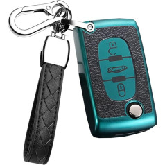 HIBEYO Flip Key Auto atslēgu futrālis piemērots Peugeot atslēgu futrālis Citroen C1 C2 C3 C4 Berlingo Peugeot 307 207 407 308 tālvadības pults atslēgu kārba TPU ādas tekstūra 3 pogas zaļš