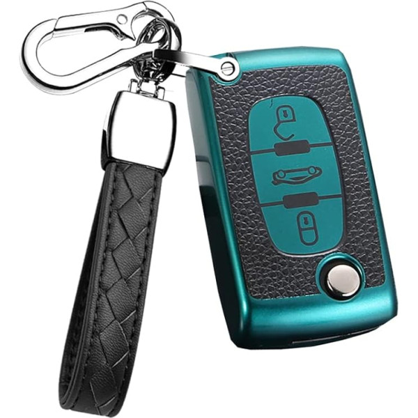 HIBEYO Flip Key Auto atslēgu futrālis piemērots Peugeot atslēgu futrālis Citroen C1 C2 C3 C4 Berlingo Peugeot 307 207 407 308 tālvadības pults atslēgu kārba TPU ādas tekstūra 3 pogas zaļš