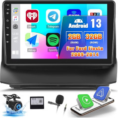 OiLiehu 2G + 32G Android 13 Carplay Android auto radio 2DIN Ford Fiesta 2009-2014 Bluetooth auto radio ar 9 collu ekrānu Atbalsta Mirror Link/EQ/SWC/FM RDS/WiFi/GPS/Augstumāskata kamera