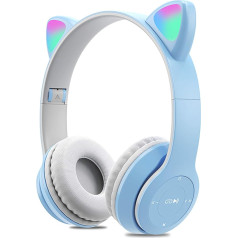 Wireless Bluetooth Girls Headphones, Foldable Cat Ear Headsets Over Ear with Colorful Lights, 40mm Driver Unit, 9 Hours Talk/Music Time, for iPhone/iPad/Smartphones/Laptop/PC/TV