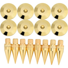 Speaker Tips, 8 Pairs 6x36mm Copper Speaker Tip Insulation Tip Stand + Foot Pad Floor Mat for HiFi Speaker Stand Amplifier CD DVD Player