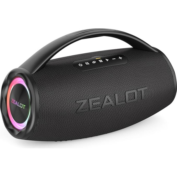 ZEALOT Bluetooth skaļrunis, pārnēsājams Bluetooth skaļrunis, 80 W stereo skaņa, BassUp, 16000 mAh akumulators, AUX ports, USB, Micro SD/TF, USB-C, Power Bank, Bluetooth 5.2, IPX6 ūdensizturīgs, kempingam,