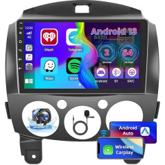 [2+64GB] Android 13 auto radio, priekš Mazda 2 2007-2014 Radio, CarPlay Android auto bezvadu, 9 collu ekrāns, Bluetooth, GPS navigācija WiFi EQ FM RDS SWC USB, atpakaļgaitas kamera