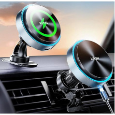 KPON Magsafe Car Mount 15 W mobilā tālruņa turētājs ar uzlādes funkciju, saderīgs ar Magsafe lādētāju, auto mobilā tālruņa turētājs, auto magnēts, bezvadu lādētājs, auto iPhone 15/14/13/12