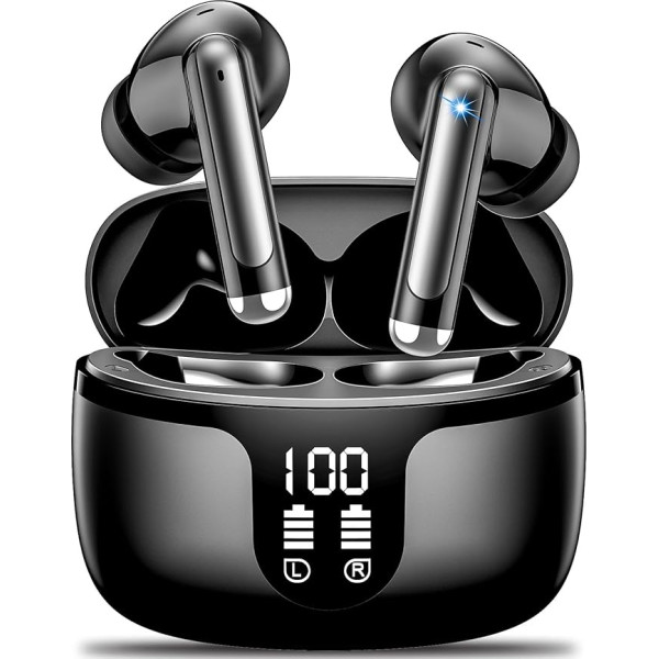 Bluetooth austiņas, bezvadu Bluetooth 5.3 In-Ear austiņas ar 4 HD mikrofoniem, 2024 ENC trokšņu slāpēšanas austiņas, 42H atskaņošanas laiks ar LED displeju, HiFi Stereo, IP7 ūdensizturīgas austiņas priekš