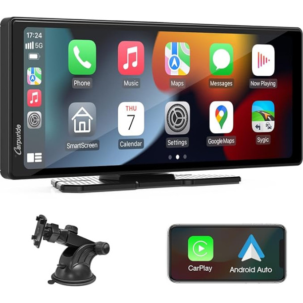 Carpuride C92 Bezvadu Carplay un Android autoradio, pārnēsājams 9,3 collu skārienjūtīgais ekrāns Mirror Link, Bluetooth 5.0, navigācija, Siri, FM/AUX raidītājs.