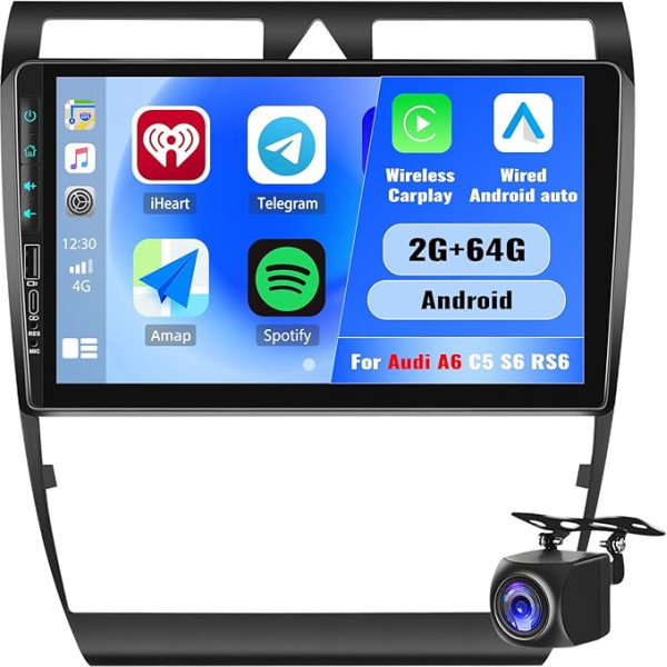 2+64G Android 13 Auto radio ar navigāciju Bezvadu Carplay Android automašīnai Audi A6 C5 S6 RS6 1997-2004, 9 collu ekrāns Auto radio Touch Display ar Bluetooth WiFi WiFi FM/RDS Hi-Fi atpakaļgaitas kamera